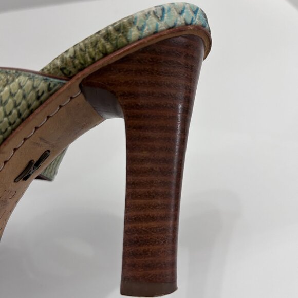 J Vincent Turquoise Blue Grommets Leather Strap Heeled Sandal Pump 6M Italy - Picture 6 of 7